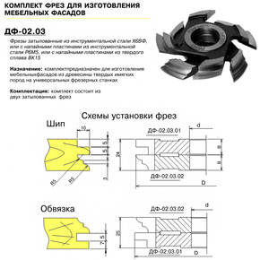 ДФ-02.03 комплект фрез для изготовления мебельного фасада 125х32, ВК15